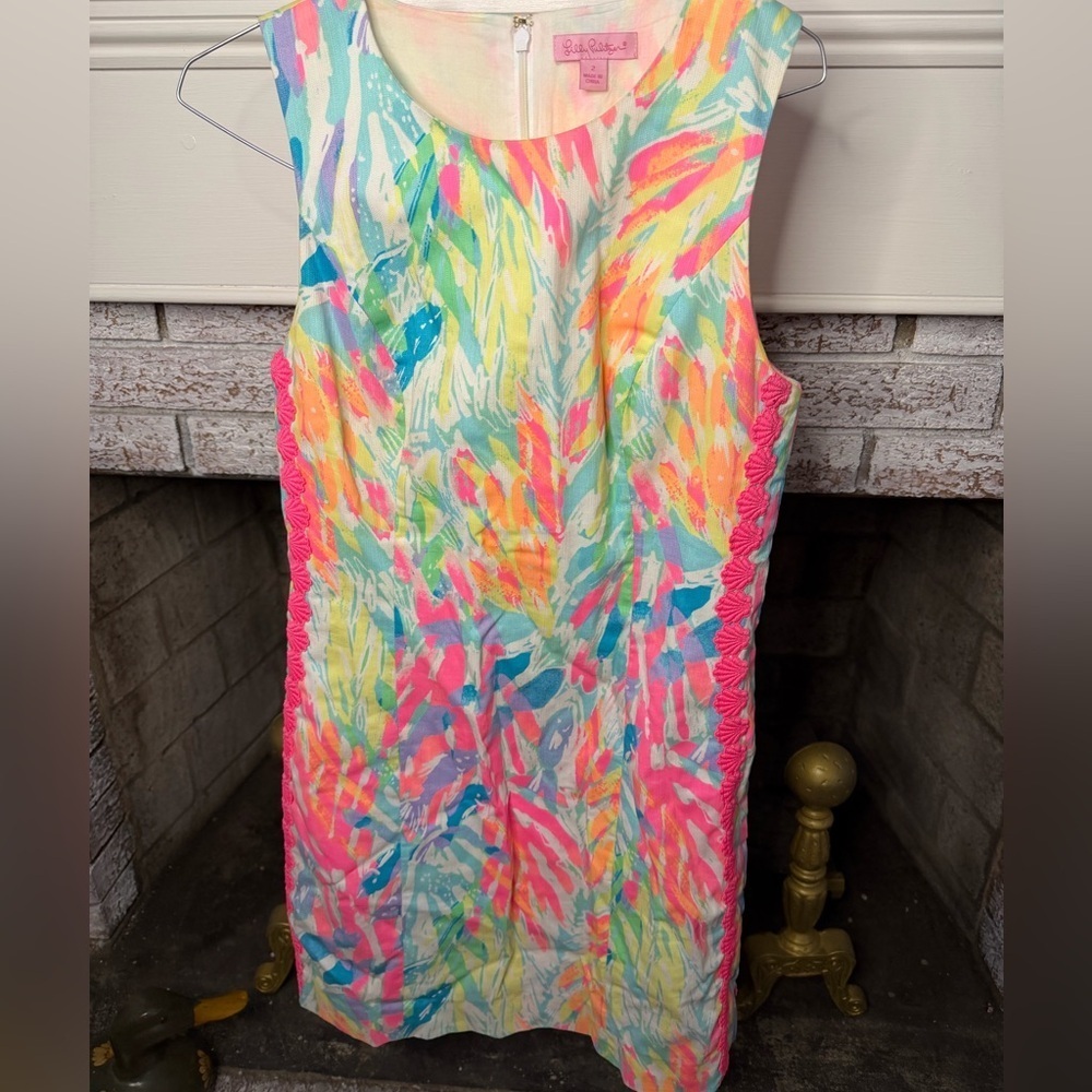 Lilly Pulitzer Sparkling Sands Shift Dress Multicolor Tropical Print Size 2